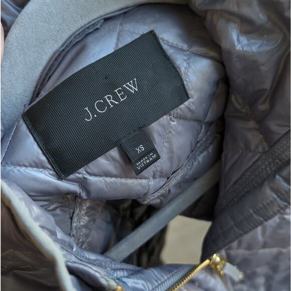 J.Crew Blue/Gray Quilted Down Filled Full Zip Puffer Lightweight Jacket, size XS - Picture 4 of 10